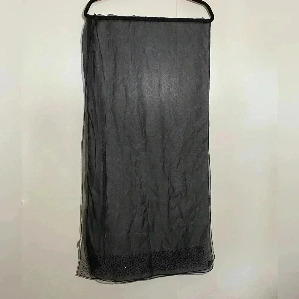 Bianca Nygard black sheer, sequins whimsical whimsigoth witchycore 68”x20” shawl